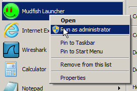 Windows Vista/7/8 을 위한 "mudfish launcher" 실행